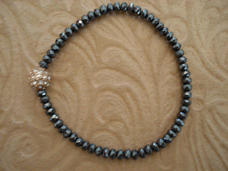 # 2103 Hematite Stone with 8mm Rose Gold Crystal Pave Ball