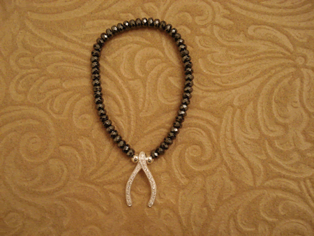 Model # 2750 Hematite Stone with Sterling Silver Cubic Zirconia Wishbone