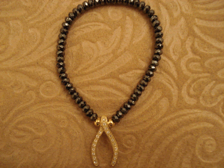 Model # 2651 Hematite Stone with Gold Cubic Zirconia Wishbone