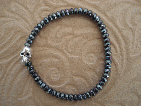 Model # 2701 Hematite Stone with Sterling Silver Black Cubic Zirconia Heart and Hanging Wing