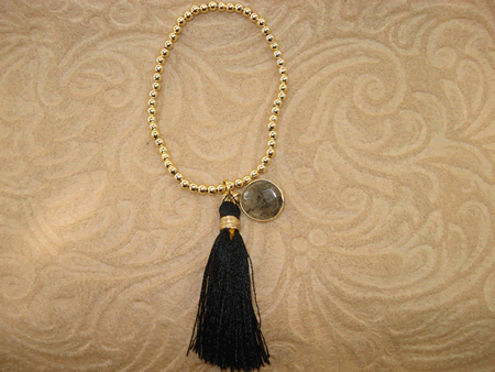 Model # 6404 3 mm Gold Filled with Smokey Quartz Drop and Black Silk Tassel