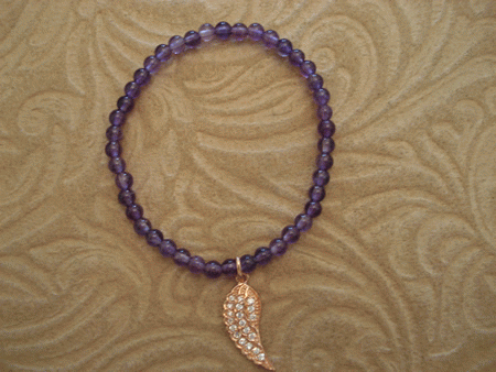 Model # 7103 4 mm Amethyst with Sterling Rose Gold Plated Cubic Zirconia Wing