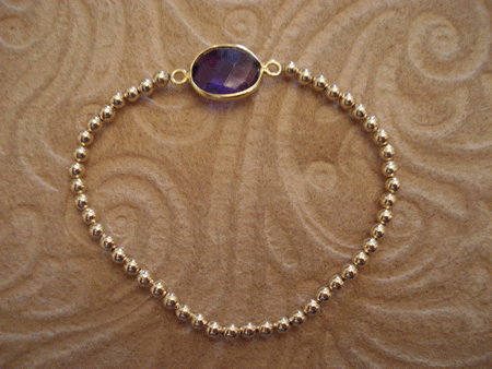 Model # 7106 3 mm gold Filled Beads with Semiprecious Amathyst Stone Flat Charm