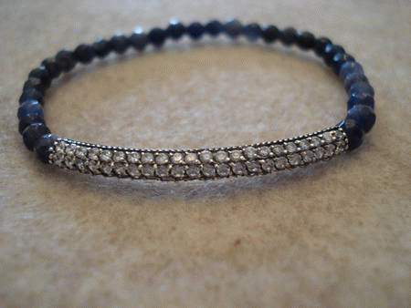 Model # 8304 4 mm Sodalite Stone with Sterling Silver Cubic Zirconia Pave Ba