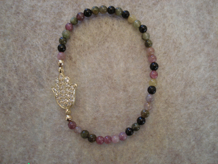 Model # 8403 4 mm Tourmaline Stone with Sterling Gold Plated Cubic Zirconia Hamsa