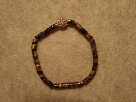 # 9028 Rose Gold Cubic Zirconia Pave Ball on Tiger Eye Beads
